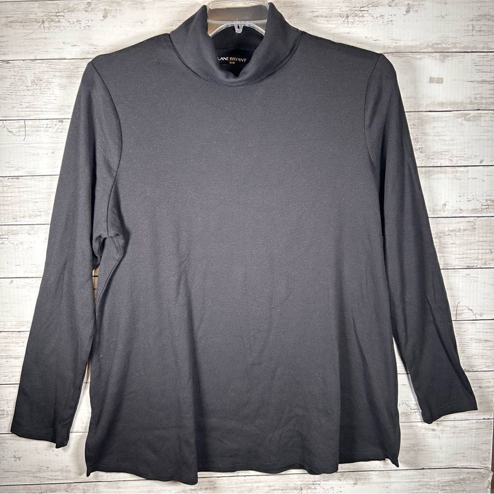 Lane Bryant Ribbed Cotton Poly Spandex Turtleneck Black Top 18/20 2X
